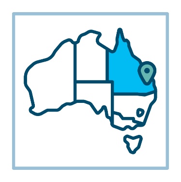 A map of Australia. Queensland is highlighted and a location icon is on the Sunshine Coast. 