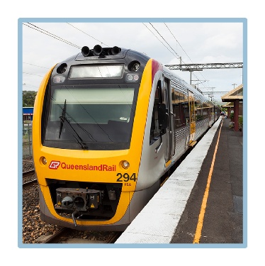 A train stopped at a station. 
