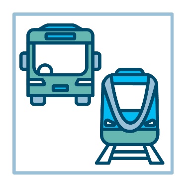 A bus next to a train. 