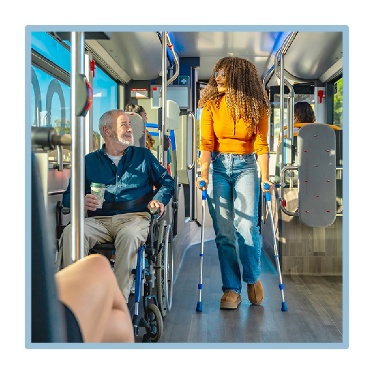 2 people with disability using public transport. 
