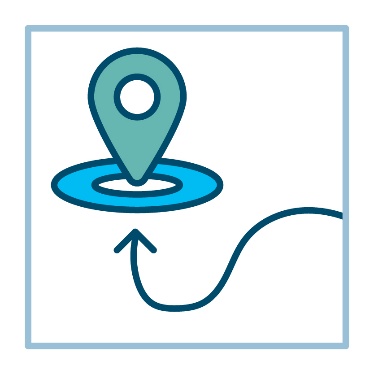A curved arrow pointing to a location icon. 