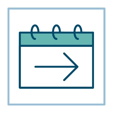 A calendar with an arrow pointing forwards. 