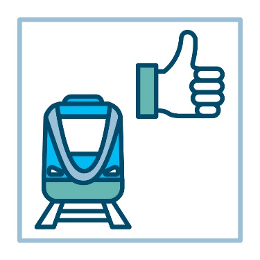 A train next to a thumbs up icon. 