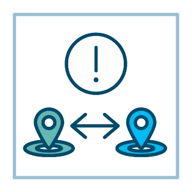 An arrow pointing in both directions between 2 location icons. An importance icon is above it. 