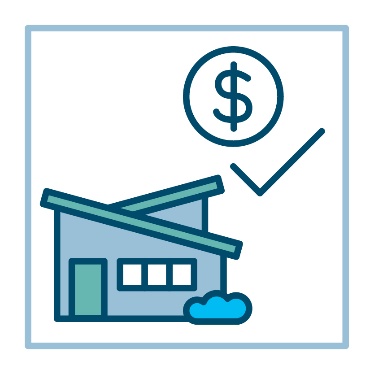 A house next to a tick icon. A dollar sign is above it. 