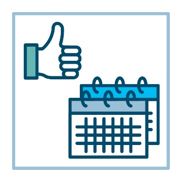 A thumbs up icon next to 2 stacked calendars. 