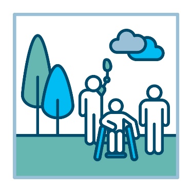 People with disability in a landscape with trees. 