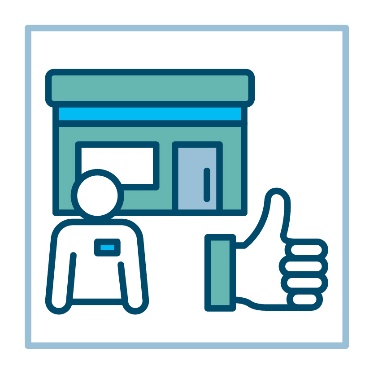A worker in front of a building. A thumbs up icon is next to them. 