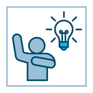A person raising their arm and pointing to themself. A lightbulb icon is next to them. 