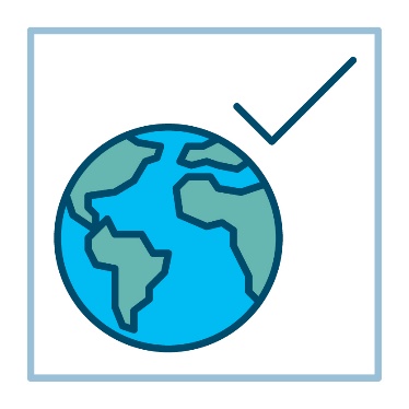 A map of the world next to a tick icon. 