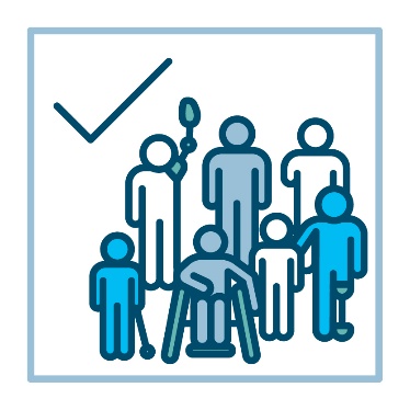 A tick icon next to a group of people with disability. 