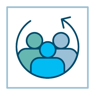 An arrow curved around a group of people.