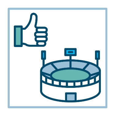 A thumbs up icon next to a sports venue. 