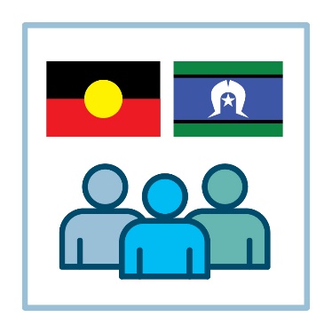 The Aboriginal flag and the Torres Strait Islander flag above 3 people. 