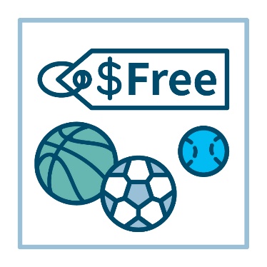 A price tag with the word 'Free' on it above sport equipment. 