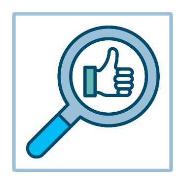 A thumbs up icon inside a magnifying glass. 